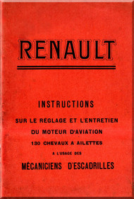 Renault Type 130 Chevaux Aircraft Engine Instructions Maintenance Manual ( French Language ) -