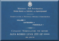 Alfa Romeo Lynx Aircraft Engine Illustrated Parts Catalog  Manual  ( Italian Language 