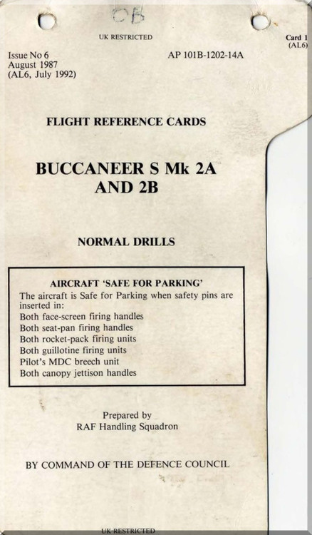 Blackburn Buccaneer S Mk.2 and Mk2A Aircraft Flight Reference Cards Manual - - AP 101B-1202-314A -1987