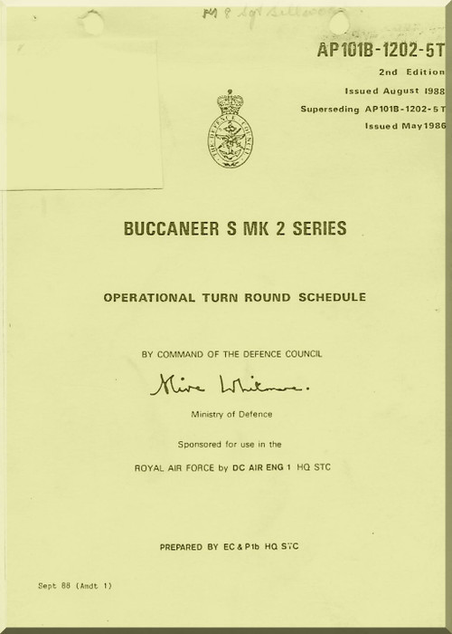 Blackburn Buccaneer   S Mk 2  Aircraft   Operation Turn Round Schedule  Manual -  - AP 101B-1202-5T-1988