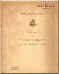 Avro Anson II Aircraft Pilot's Notes Manual - RCAF - C.A.P. 218 Vol. 2 - 1943