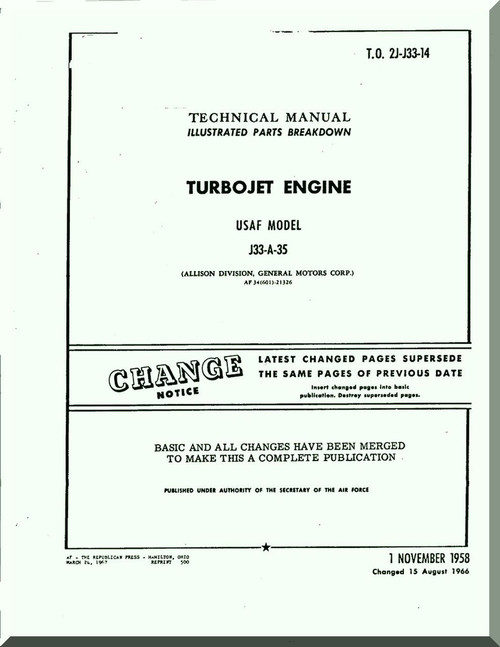 Allison J33-A-35 Aircraft Engine Parts Catalog Manual - 1958