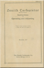 Zenith Aeroplane Aircraft Carburetor Instruction Operating and Adjusting Manual - 1917