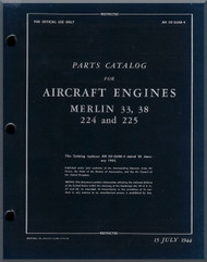Rolls Royce Packard Merlin 33, 38, 224, 225 Aircraft Engine Parts Catalog Manual - 02-55AB-4 -1944