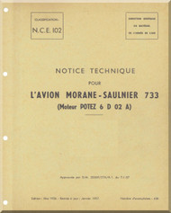 Morane Saulnier MS-733 Aircraft Pilot and Maintenance Manual- 1957- about 200 pages (French Language) 