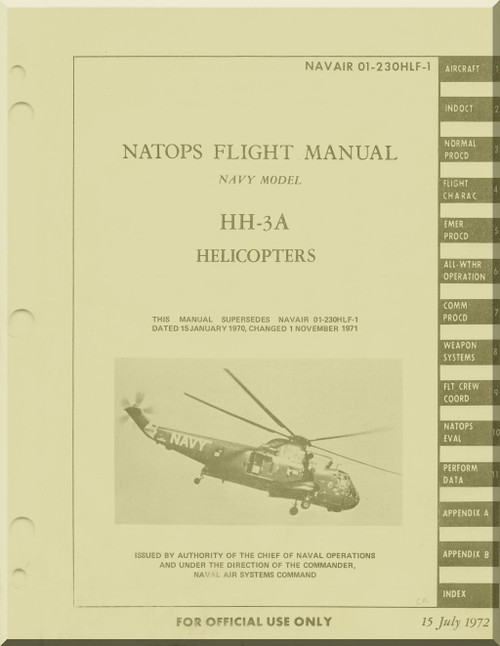 Sikorsky HH-3A Helicopter Flight Manual NAVAIR 01-230HLF-1 - 1972