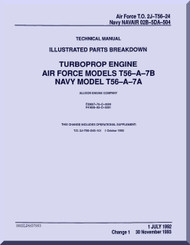 Allison T56-A-7B  Aircraft Engine Illustrated Parts Breakdown Handbook  Manual  ( English Language ) Navaiir 02B-5DA-504 TO 2J-T56-24 - 1992