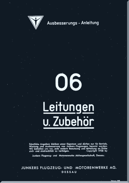Junker JU   Aircraft  Repair Pipe Accessories  Manual ,  Ausbesserung-Leitungen-Zubehoer  , 1940 (German Language)
