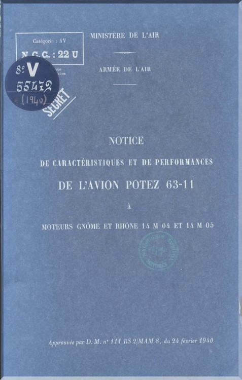 Potez 63-11 Characteristics and Performance  Manual  (French Language)