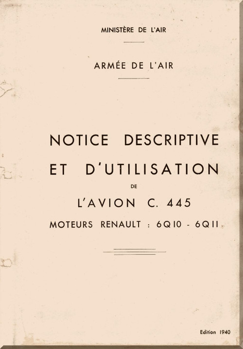 Caudron C.445  Aircraft Description and Operation  Manual (French Language) - 1940