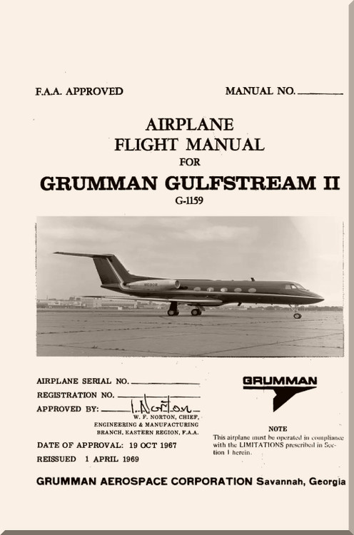 Grumman Gulfstream I  (G-1159) Aircraft Flight  Manual -  1957 / 1969