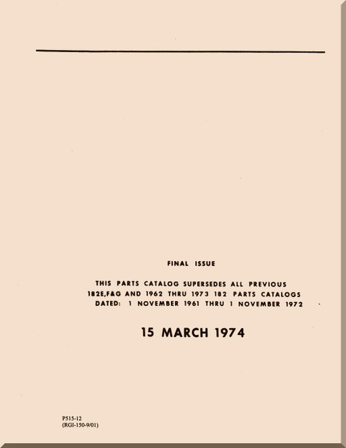 Cessna 182 E, F, G Series Aircraft Illustrated  Parts Catalog Manual  , 1962 thru 1973 - Revision 1