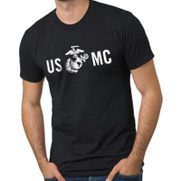 USMC Eagle, Globe, And Anchor Made In USA Short Sleeve Unisex Tee In Blue. Grey, And Black
