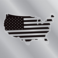Black United States Shaped American Flag Mini Clear Sticker
