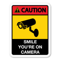 Caution Sign: Smile You're On Camera Large Security Sticker