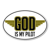 God Is My Pilot (with wings) Oval Sticker