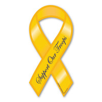 While the history of the Yellow Ribbon as a sign of military support begins with the poem "She Wore a Yellow Ribbon," it began gaining popularity in the United states in 1979 with the Iran Hostage Crisis. It's popularity returned during the Gulf War along with the phrase "Support Our Troops," and has continued gaining popularity since 2003, when Magnet America introduced the "Support Our Troops" Ribbon Magnet in honor of those serving in Iraq. Use this original design to show your support for the the men and women serving in our country's military.