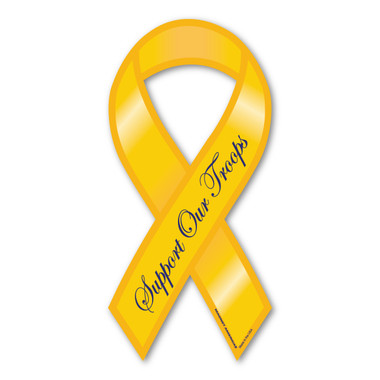 While the history of the Yellow Ribbon as a sign of military support begins with the poem "She Wore a Yellow Ribbon," it began gaining popularity in the United states in 1979 with the Iran Hostage Crisis. It's popularity returned during the Gulf War along with the phrase "Support Our Troops," and has continued gaining popularity since 2003, when Magnet America introduced the "Support Our Troops" Ribbon Magnets in honor of those serving in Iraq. This "Support Our Troops" Yellow Mini Ribbon Magnet is another great way to show your support for the men and women who serve in our country's military.