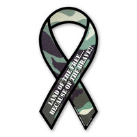 Land of The Free Because of The Brave (Green Camo) Ribbon Magnet