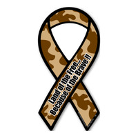 Land Of The Free Because Of The Brave (Brown Camo) Mini Ribbon Magnet