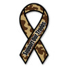 The phrase "Support Our Troops" first began gaining popularity during the Gulf War when it was used, along with the yellow ribbon symbol, as an expression of the desire to bring our troops home safe. It has continued to grow in popularity since 2003 with Magnet America's "Support Our Troops" Yellow Ribbon Magnet, which was introduced in honor of those serving in Iraq. This Camouflage Ribbon Magnet is another great way to show your support for the men and women serving in our country's military.