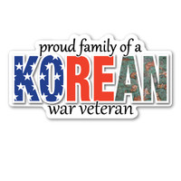The Korean War was a war in which the United States fought for the South Koreans and their freedom.  It lasted right at 3 years. A peace treaty was never signed, therefore the two Koreas are still divided. However, veterans of the Korean War are very proud of their service.  Our Proud Family of a Korean War Veteran Magnet has an American flag and camouflage lettering. What a wonderful way to show how proud you are to be a part of a family with a Korean War Veteran!