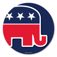 Our Republican Elephant Circle magnet is a wonderful way to show your support for the Republican party.  The red, white, and blue colors show the true American spirit.  The Republican elephant was invented by Thomas Nast in 1874. It first appeared in Harper's Weekly. The elephant is a symbol for being "strong and dignified."  During election season, our Republican Elephant Circle Magnet is a great way to show your support for your political party.