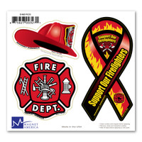 Our Firefighters 3-in-1 Adhesive Decal Set with a mini Support Our Firefighters mini ribbon, Maltese symbol, and Fireman's hat are three symbols of Firefighters. Firefighters give their lives each day to save others from devastation and destruction.  These decals are great for indoor or outdoor application.  Enjoy!