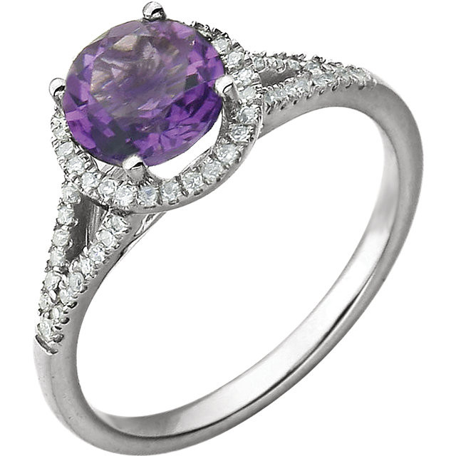14K White Gold 1/5 ct tw Diamond & Amethyst Ring February Birthstone Jewelry  - Diamonds Jewelry and Gifts