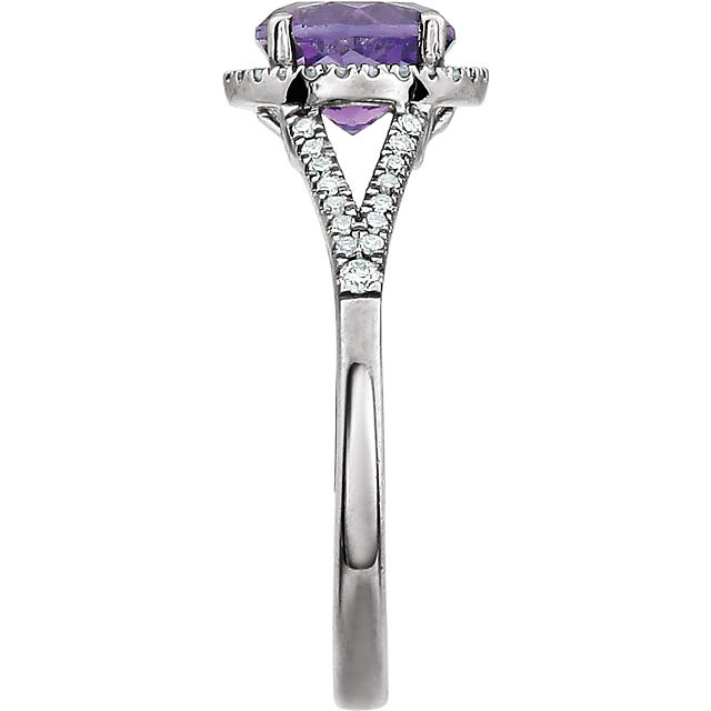14K White Gold 1/5 ct tw Diamond Amethyst Ring February