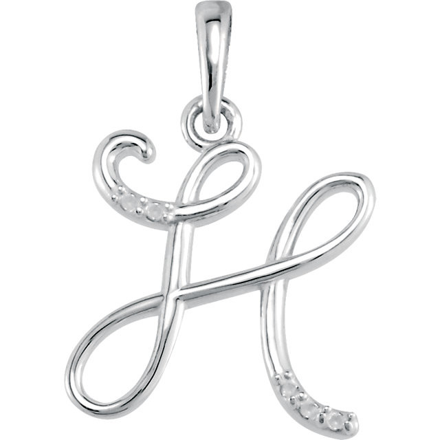 Letter H Sterling Silver 03 Ctw Diamond Script Initial 18 Pendant Necklace Diamonds Jewelry And Gifts