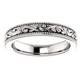 Size 4.5 - 14k White Gold Design Engraved Wedding Band 3.2mm Wide 