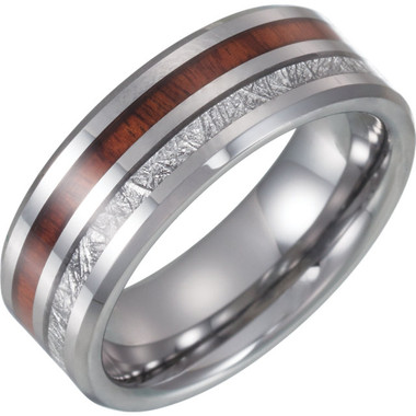 Men's Tungsten Comfort Fit Band with Imitation Meteorite & Wood Inlay