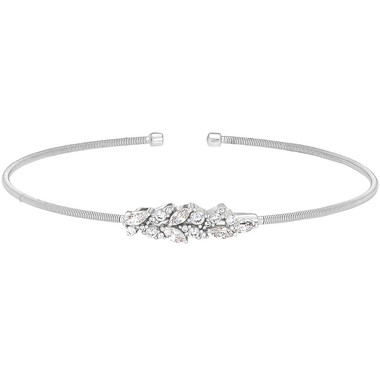 Leaf and Simulated Diamond Cuff Bracelet