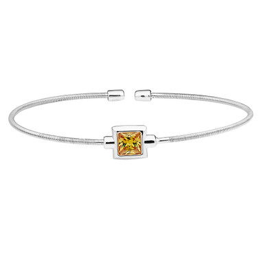 Princess Cut Simulated Citrine Sterling Silver Bella Cavo Cable Cuff Bracelet 