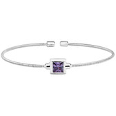 Princess Cut Simulated Light Amethyst Sterling Silver Bella Cavo Cable Cuff Bracelet