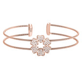 Rose Gold Finish Sterling Silver Two Cable Cuff 5 Hearts Bracelet with Simulated Diamonds