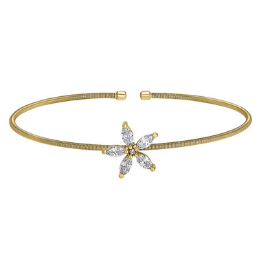 Yellow Gold Finish Flower Cuff Bracelet