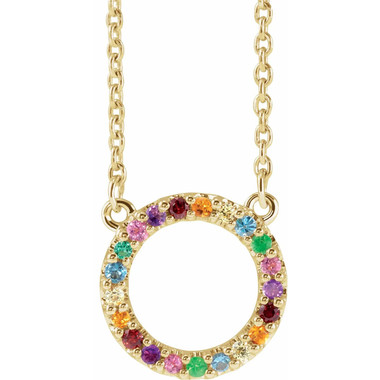 14k yellow gold rainbow gemstone circle necklace