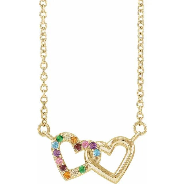 Double Heart Rainbow Necklace 18\