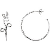 Sterling Hoop Floral Design Earrings