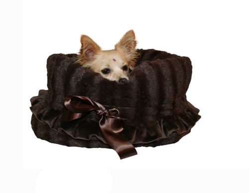 3-In-1 Reversible Brown Snuggle Bug functions as a pet bed, a car seat or a shoulder tote.
