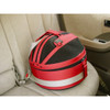 Strawberry Red Sleepypod Pet Bed Carrier Car Safety Seat shown used as a car safety seat