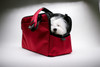 Red Sleepypod Atom Airline Approved Pet Carrier allows you to unzip the sides to allow your pet to stick its head out