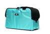 Robin Egg Blue Sleepypod Atom Airline Approved Pet Carrier can be affixed to your luggage's telescoping handle by unzipping the pocket and threading the handle through it