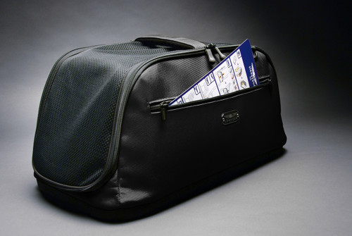 Black Sleepypod Air pet carrier is airline approved for in-cabin flight