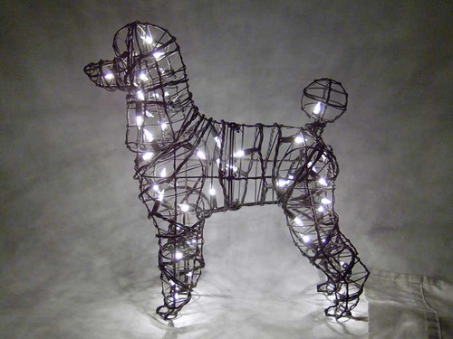 Miniature Poodle Lit Topiary Dog arrives pre-strung with black wired lights