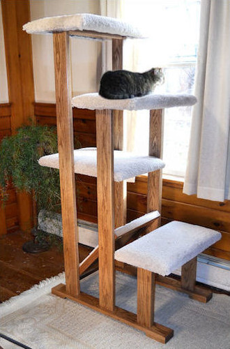 4 Tier Solid Wood Cat Tree Perch has 4 levels for climbing and napping