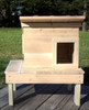 Single outdoor feral cat shelter house shown on OPTIONAL Extra Wide Stand (has more decking area on the side)