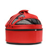 Strawberry Red Sleepypod Mini Airline Approved Pet Carrier, Car Safety Seat, Bed can also be strapped to your cars seat belt for safe travels.